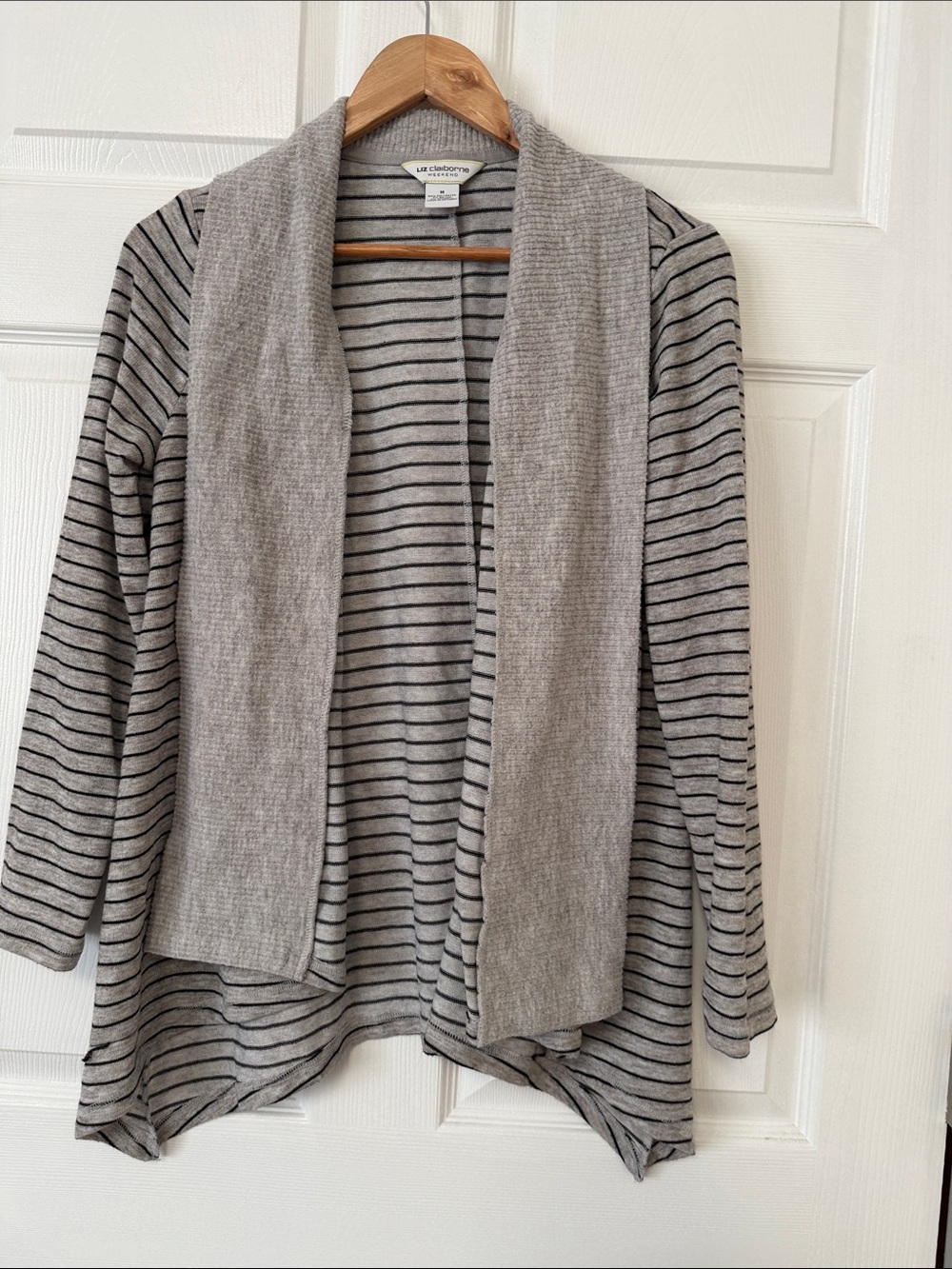Lane Bryant Gray Striped Open Front Cardigan